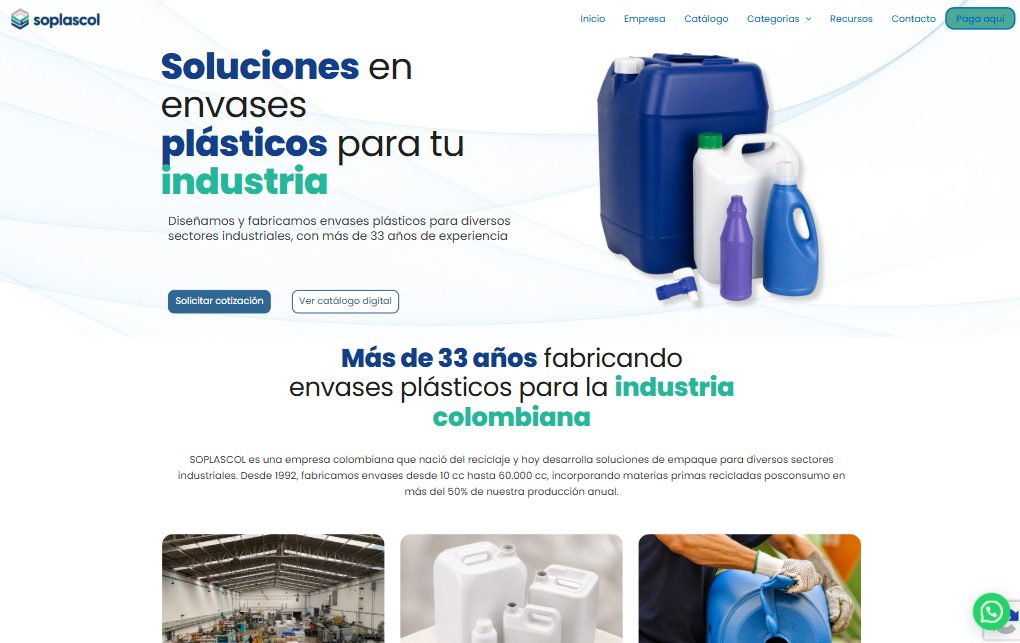 Captura del sitio web y catálogo digital de Soplascol